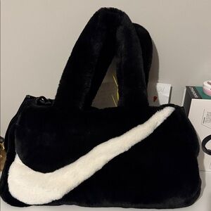 Nike Black and White Faux Fur Tote Bag